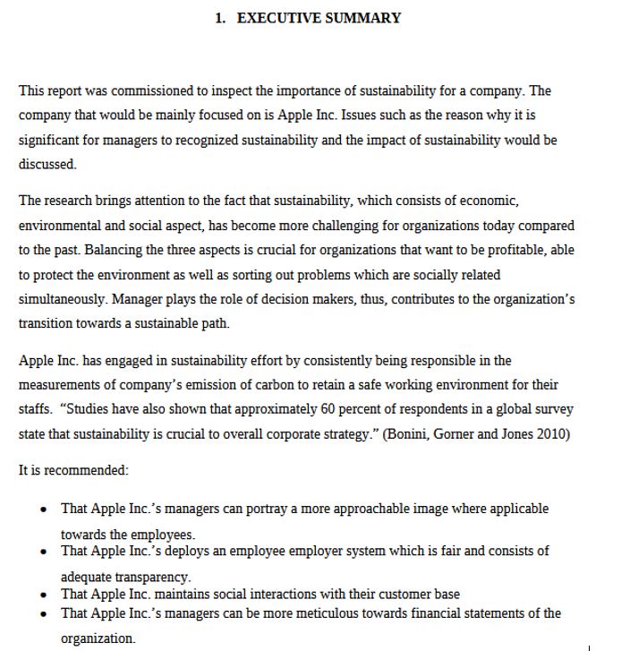 executive summary leadership assignment