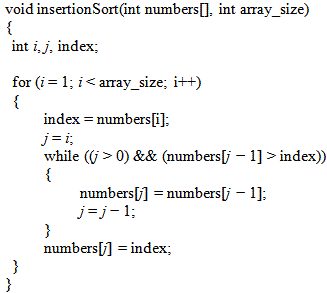 insertion sort implementation