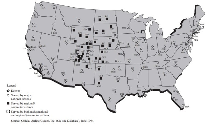 US airports served nonstop from Denver US airports served nonstop from Denver
