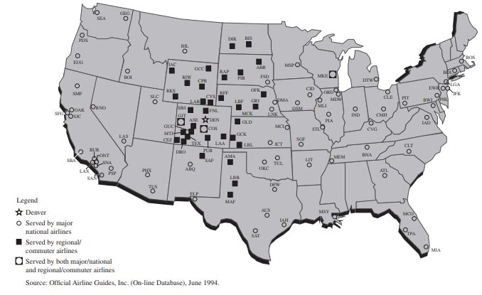 US airports served nonstop from Denver