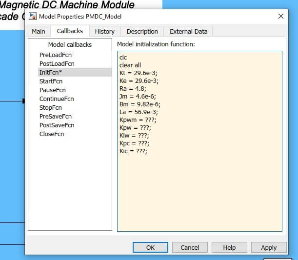 MATLAB Simulink PMDC Module Model Properties